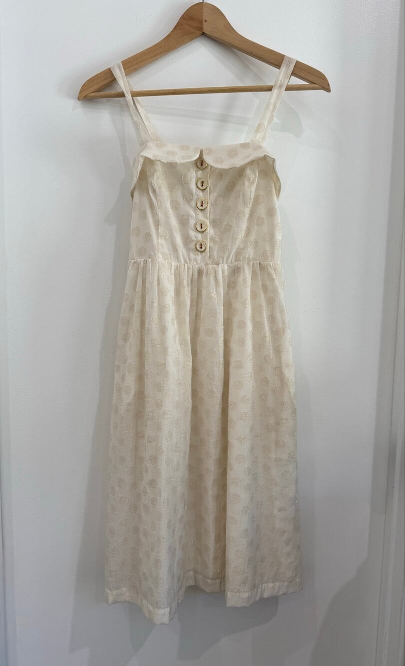 Anthropologie Maeve In A Twinkling Gold Polka Dot Ivory Dress Size 0 Date Night